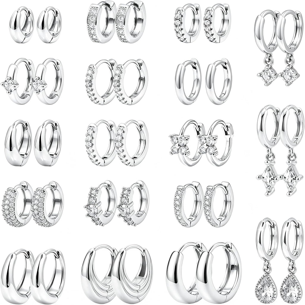 Women's Chunky Huggie Hoop Earring Set - 14K Gold Plated, Up to Eighteen Pairs for Stacking Multiple Piercings - Gold-6 