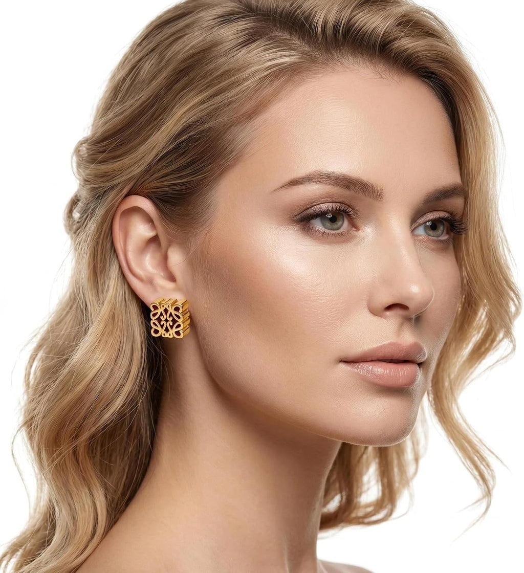 Women's Gold Plated Stud Earrings - Polished Round Studs in Gold or Silver Tone for Office and Weekend Wear - Gold