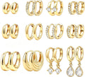 Women's Chunky Huggie Hoop Earring Set - 14K Gold Plated, Up to Eighteen Pairs for Stacking Multiple Piercings - Silver-